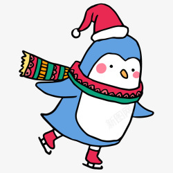 戴帽子的企鹅冬季在滑雪的可爱企鹅矢量图高清图片