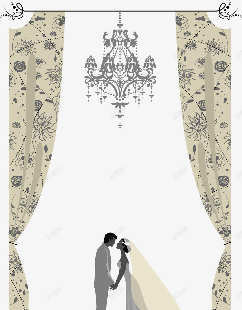 新婚幸福的新郎新娘png免抠素材_新图网 https://ixintu.com 婚礼 幸福的新郎新娘 新婚 灰色吊灯 结婚 黄色帘布