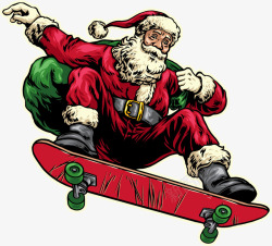 滑滑板的鹬圣诞节帅气圣诞老人高清图片