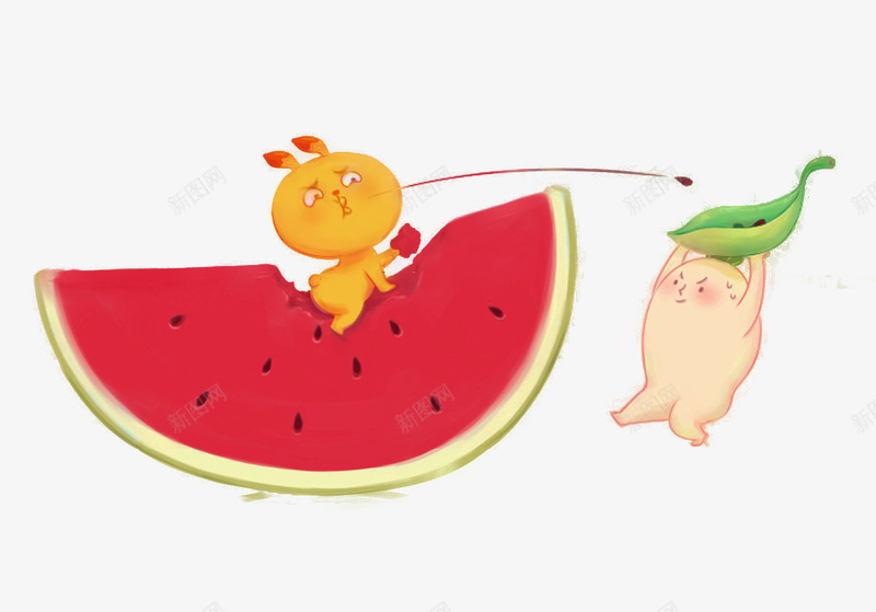 可爱的西瓜小兔png免抠素材_新图网 https://ixintu.com 卡通 可爱 简约 西瓜