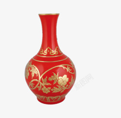 红色结婚用品花瓶细口瓶复古素材