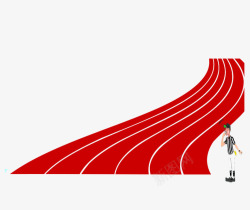 红色曲线形操场跑道和卡通人物素材