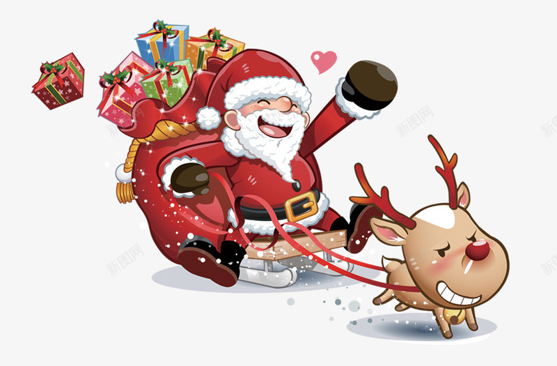 卡通圣诞老人派礼物png免抠素材_新图网 https://ixintu.com 卡通 圣诞老人 圣诞节 手绘 礼物 节日 雪橇 麋鹿