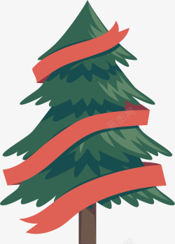 丝带缠绕的圣诞树矢量图素材