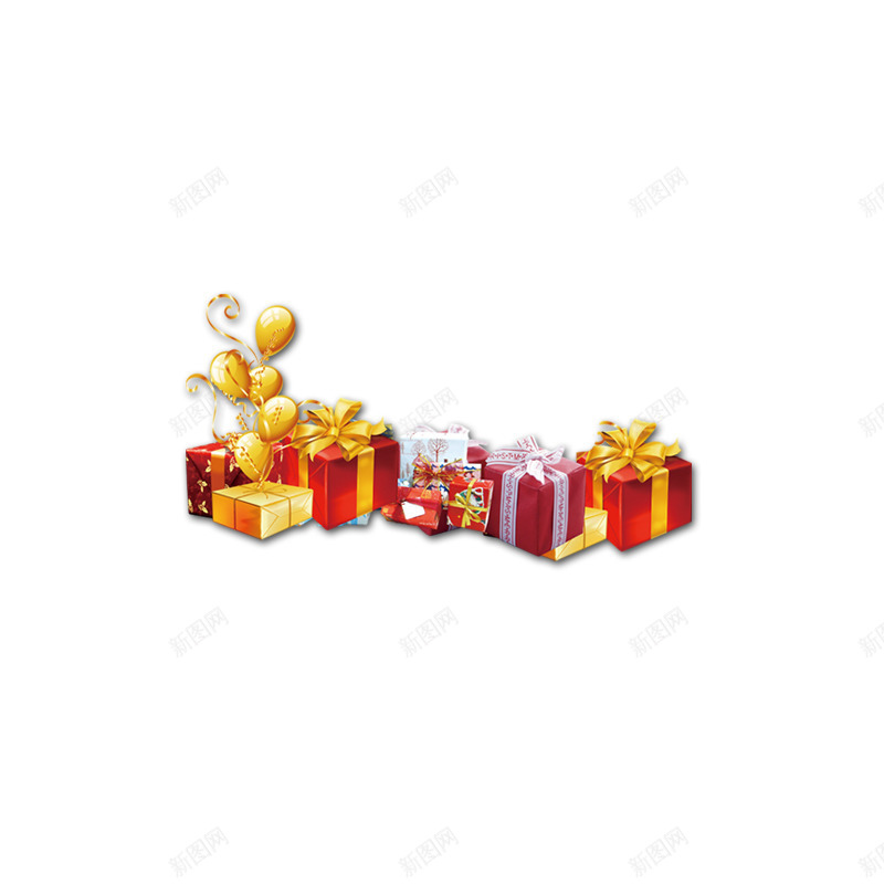 红色节日汽球礼品盒png免抠素材_新图网 https://ixintu.com 元旦 圣诞 汽球 礼品盒 红色 节日
