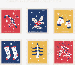 纪念邮票彩色的可爱卡通圣诞邮票矢量图高清图片