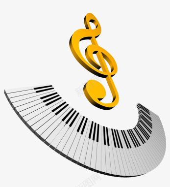 金色音符和钢琴按键插画图标图标