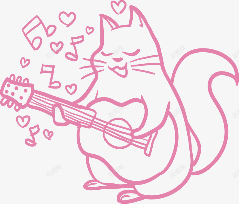 弹奏吉他的粉色猫咪矢量图ai免抠素材_新图网 https://ixintu.com 弹吉他 情人节 矢量png 粉红色 粉色猫咪 粉色线条 矢量图