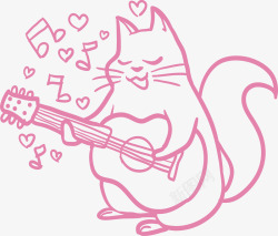 吉他弹奏弹奏吉他的粉色猫咪矢量图高清图片