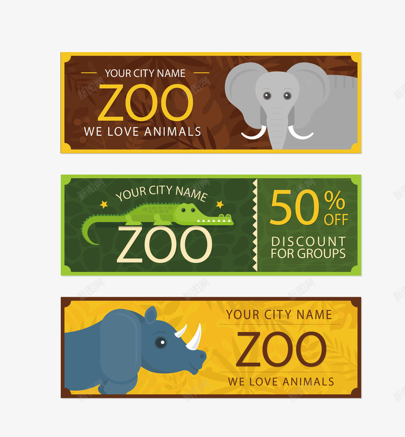 动物园png免抠素材_新图网 https://ixintu.com 动物园 大象 彩色 手绘 打折券 河马 鳄鱼