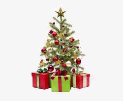 红球圣诞树和圣诞礼物高清图片