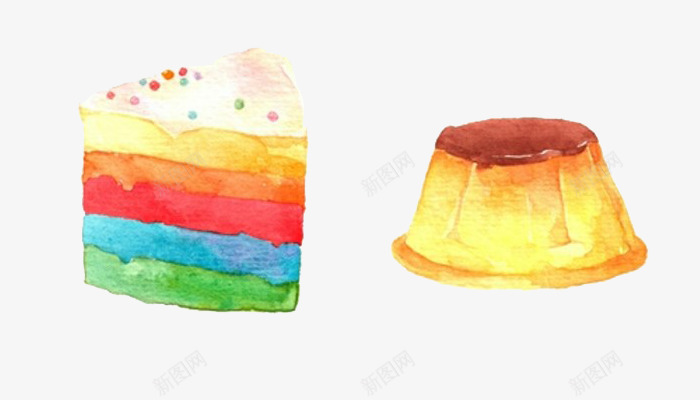 卡通彩虹蛋糕跟布丁png免抠素材_新图网 https://ixintu.com 卡通 布丁 彩虹蛋糕 插画 甜品 绘画 蛋糕 食物