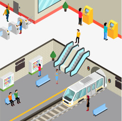移动办公位创意插画地下地铁站彩绘位图图形矢量图高清图片