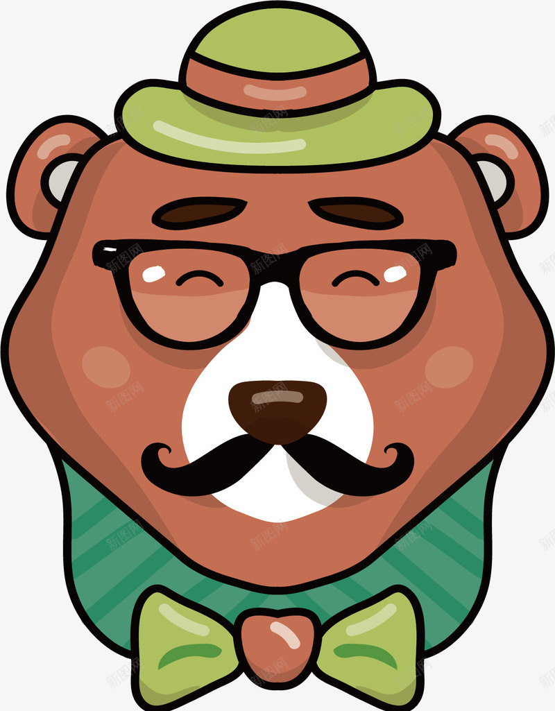 戴绿帽子的熊爸爸png免抠素材_新图网 https://ixintu.com 熊爸爸 父亲节 矢量素材 绿色帽子 绿色领结 黑框眼镜