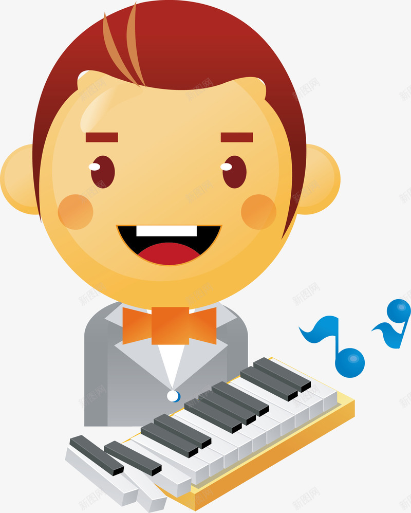 弹钢琴的小男孩png免抠素材_新图网 https://ixintu.com 卡通 嘿嘿 大笑 孩子 微笑 男孩 矢量孩子 钢琴 音符