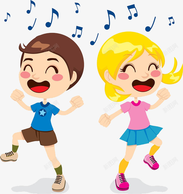 卡通儿童街舞png免抠素材_新图网 https://ixintu.com 两个孩子跳舞 儿童街舞 免扣跳舞的小孩 卡通 热情奔放 音符
