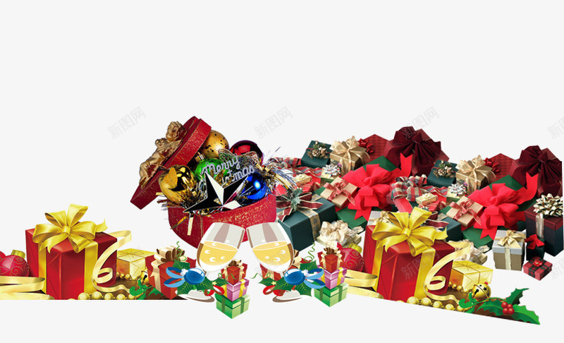 元旦礼物盒png免抠素材_新图网 https://ixintu.com 一堆礼物 彩色礼物 礼物盒