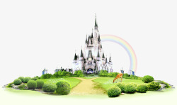 城堡彩虹草地小树动物素材