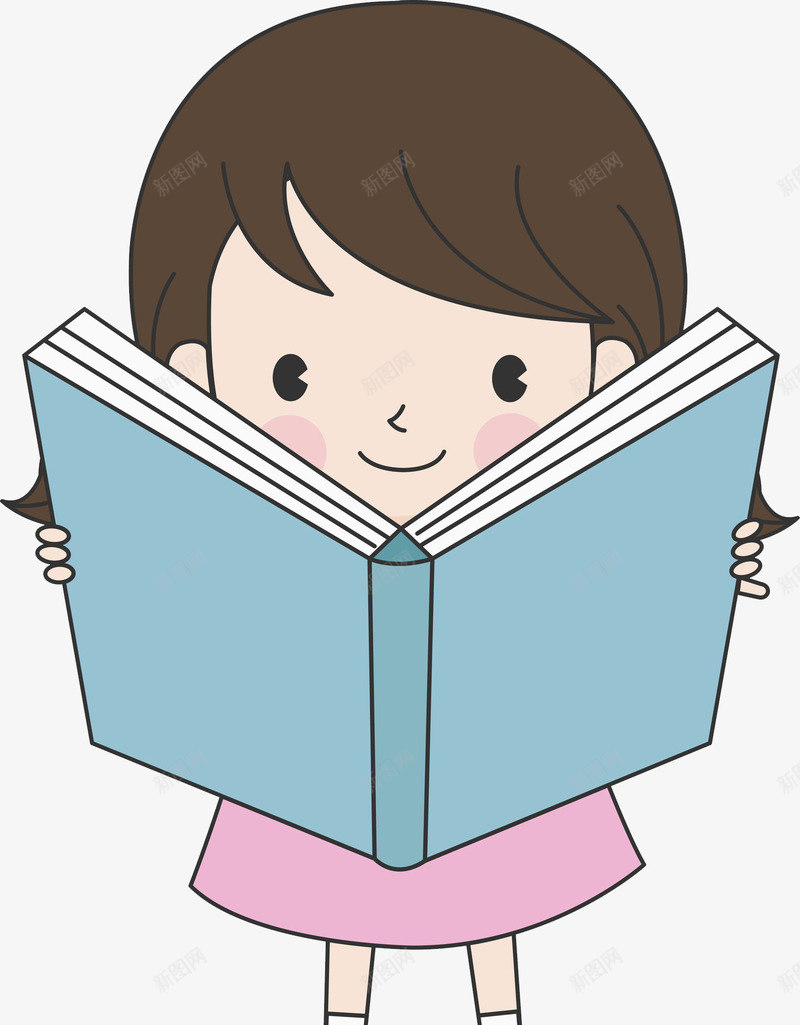 读书女孩png免抠素材_新图网 https://ixintu.com 中长发 可爱 场景 女孩 微笑 手绘 蓝色书本 表情 读书