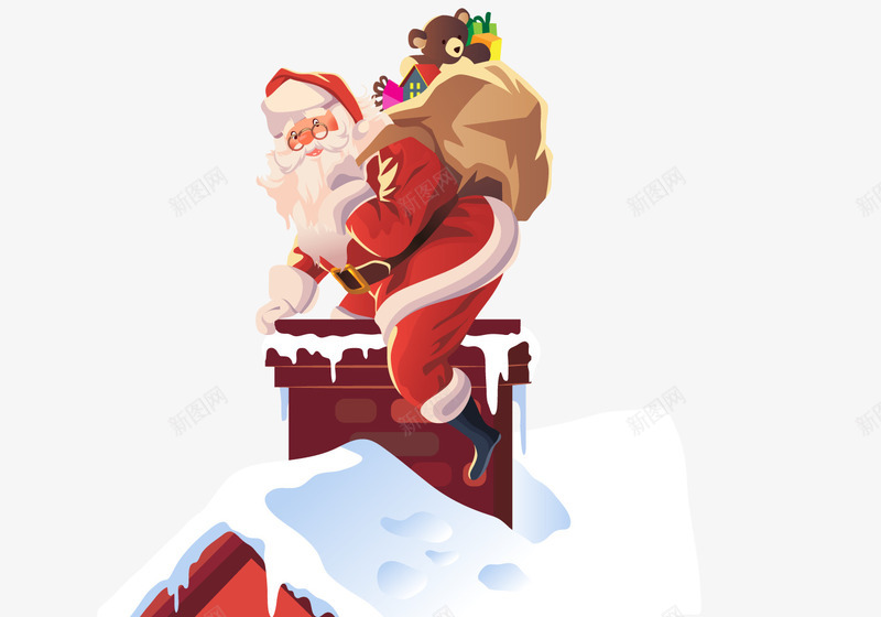 钻烟囱矢量图eps免抠素材_新图网 https://ixintu.com 卡通 圣诞礼物 圣诞老人 屋顶 雪 矢量图