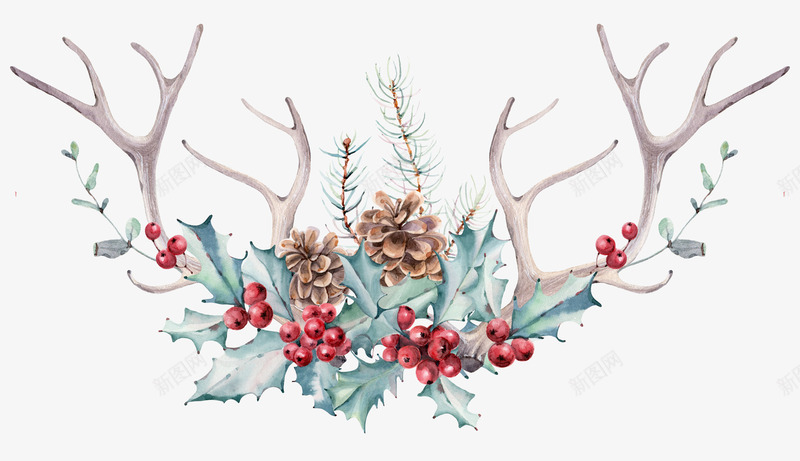 鹿角和果子png免抠素材_新图网 https://ixintu.com 圣诞树 圣诞节 挂饰 果子 红色的 装饰 鹿角