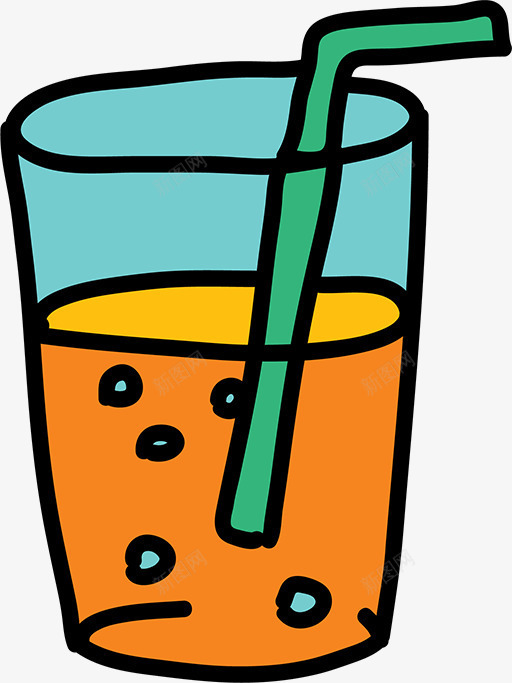卡通果汁png免抠素材_新图网 https://ixintu.com 新鲜水果汁饮料简笔画 果汁 简笔画 蓝色玻璃杯 黄色果汁