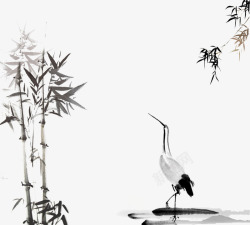 仙鹤图案中国风水墨画墙绘高清图片