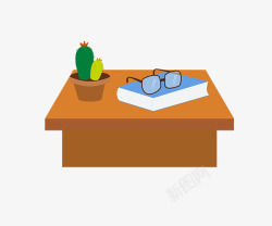 卡通手绘桌子上的书和眼镜素材