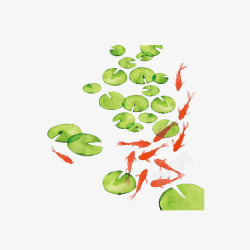 手绘鱼和荷叶素材