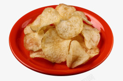 土豆薯条红色盘子里的薯片高清图片