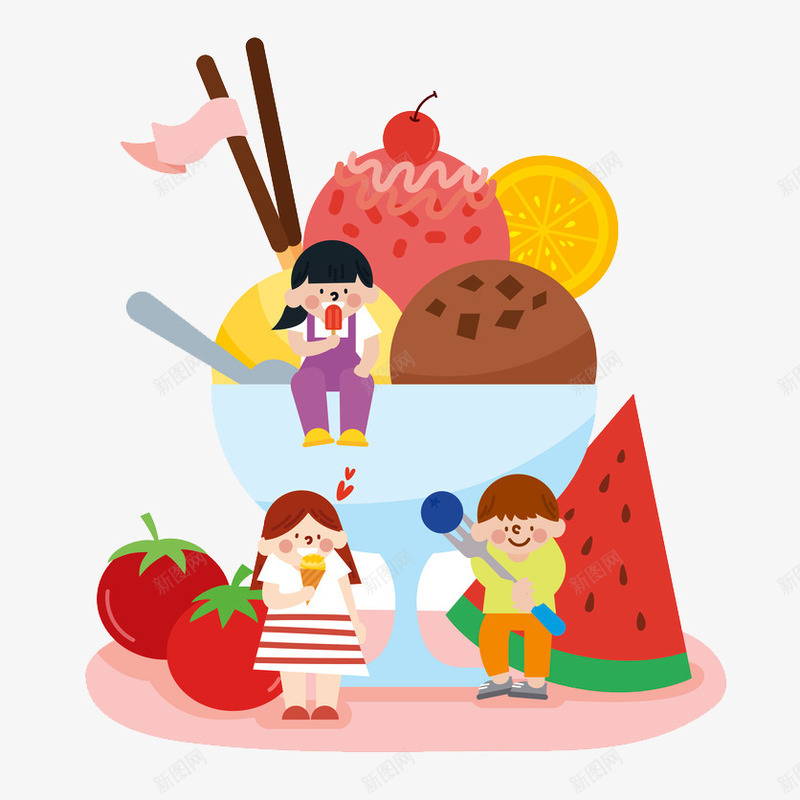 彩色圆弧雪糕食物元素png免抠素材_新图网 https://ixintu.com 卡通插画 吃的 圆弧 彩色 美食 西瓜 雪糕 食物