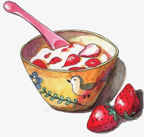 草莓奶昔png免抠素材_新图网 https://ixintu.com 插画 水彩画 草莓奶昔
