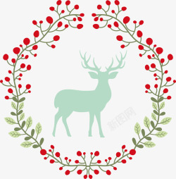 红色圣诞节麋鹿花圈素材