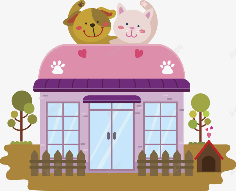 简约宠物超市图png免抠素材_新图网 https://ixintu.com 创意的 卡通 商店 宠物超市 插图 粉色的 高兴的