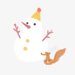 可爱手绘雪人与松树冬季主题插画素材