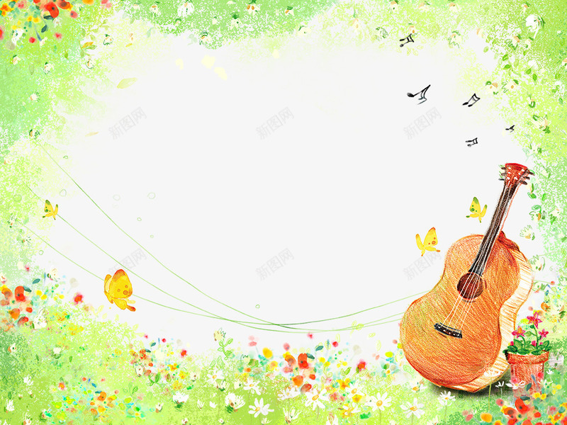 吉他和盆栽psd免抠素材_新图网 https://ixintu.com 乐器 卡通吉他 吉他 吉他社海报 手绘吉他 水彩吉他 盆栽 花草 音乐
