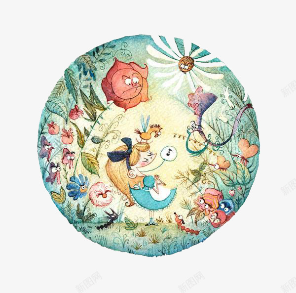 手绘唱歌给花朵的psd免抠素材_新图网 https://ixintu.com 创意设计 可爱卡片 手绘插画
