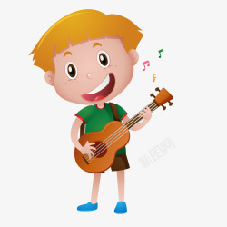男孩演奏卡通弹吉他唱歌的男孩矢量图高清图片