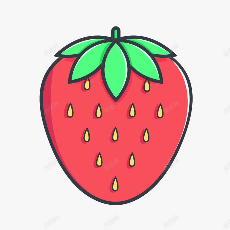 红色手绘圆弧草莓元素矢量图图标eps_新图网 https://ixintu.com 卡通图标 圆弧 扁平化 手绘 树叶 水果 种子 红色 绿色 草莓 食物 矢量图