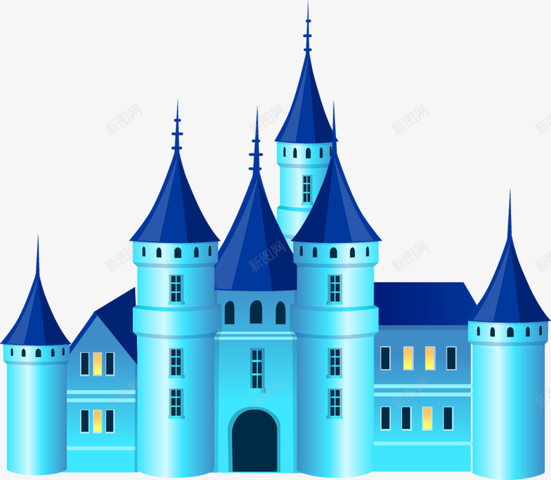 手绘蓝色漫画城堡装饰png免抠素材_新图网 https://ixintu.com 城堡 漫画 蓝色 装饰