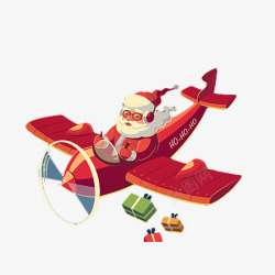 开飞机PNG圣诞老人开飞机送礼物元素高清图片