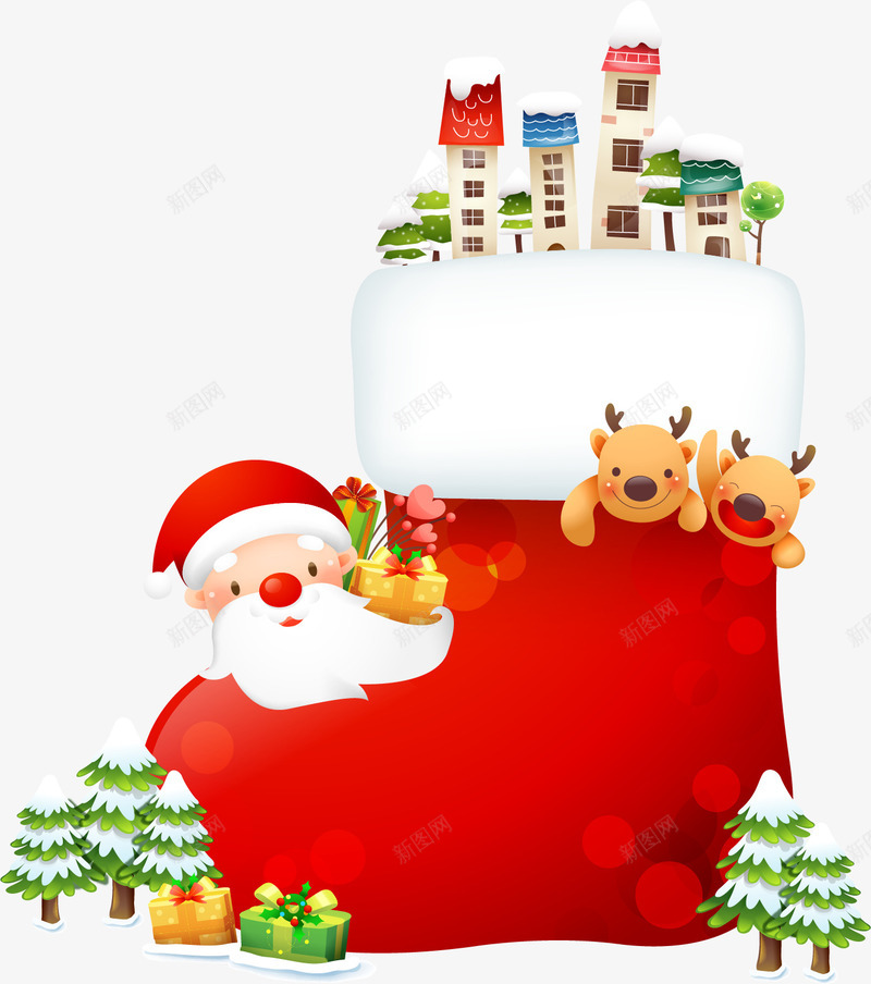 卡通红色圣诞袜小镇矢量图ai免抠素材_新图网 https://ixintu.com Christmas Merry merry 圣诞快乐 圣诞老人 圣诞节 小镇 矢量图 麋鹿