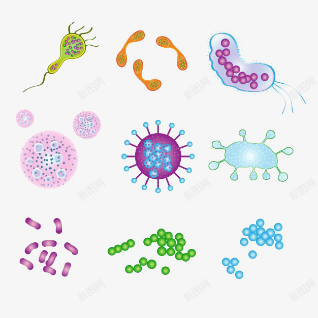 细胞和病毒的形态png免抠素材_新图网 https://ixintu.com 显微镜 生物 病毒 细胞