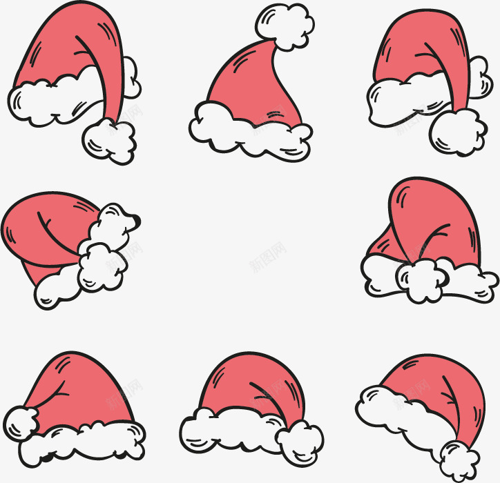 8个圣诞帽子png免抠素材_新图网 https://ixintu.com 圣诞帽 手绘 矢量素材 红色