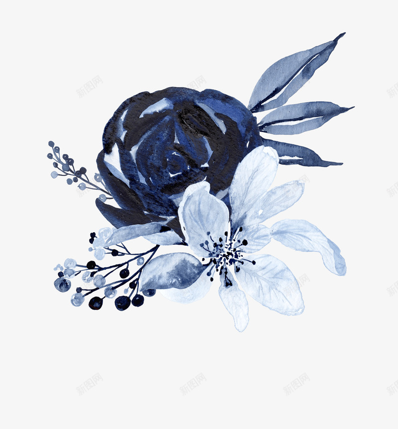 组合手绘唯美花朵png免抠素材_新图网 https://ixintu.com 个性 创意 唯美 小清新 淡蓝色 简单 花卉 花朵 蓝色系