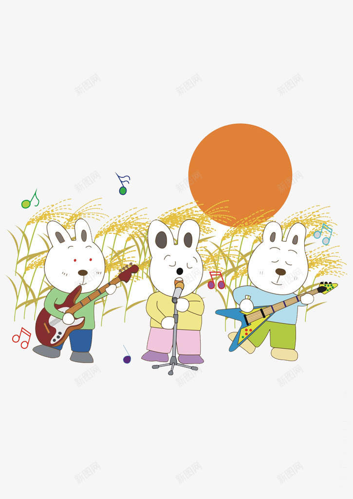 演奏的兔子png免抠素材_新图网 https://ixintu.com 兔子 吉他 唱歌 大太阳 小麦 演唱 电吉他 话筒 音符