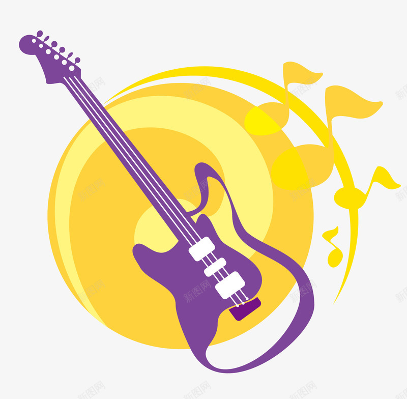 吉他矢量图图标ai_新图网 https://ixintu.com 创意 图标 音乐 音符 黄紫 矢量图