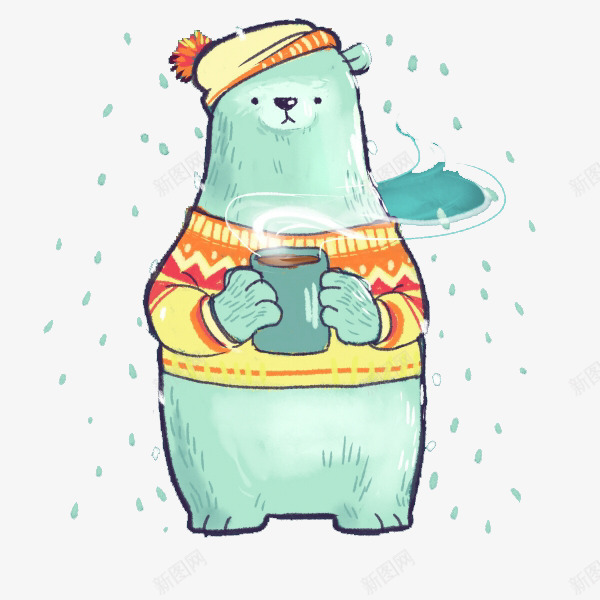 雪中的北极熊png免抠素材_新图网 https://ixintu.com 圣诞素材 拿着热咖啡 海报卡片封面