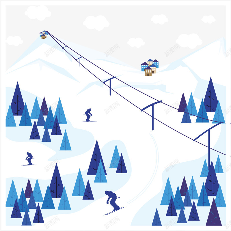滑雪运动矢量图ai免抠素材_新图网 https://ixintu.com 滑道 滑雪 玩雪 白色 蓝色 矢量图