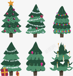 圣诞树扁平6款可爱绿色圣诞树矢量图高清图片